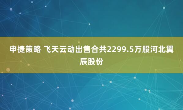 申捷策略 飞天云动出售合共2299.5万股河北翼辰股份